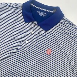 OLE MISS Southern Collegiate Striped Polo Shirt Mens 2XL Blue White Performance